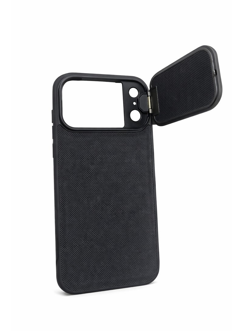 جراب iPhone 17 Pro Max مع غطاء كاميرا قابل للطي - أسود أوبسيديان، ملمس غير لامع، غطاء واقٍ رفيع مقاوم للصدمات مع حماية للعدسة - Image 5